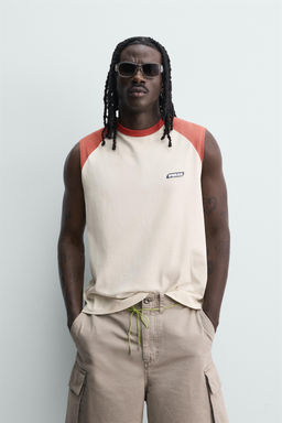CAMISETA TANK COLOR BLOCK PUKAS SURF X ZARA / Blanco / Rojo