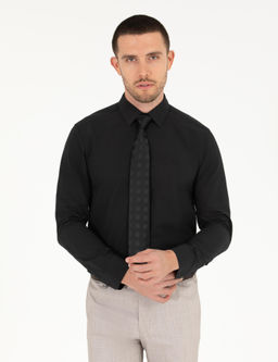 Siyah Slim Fit Uzun Kollu Klasik G_mlek