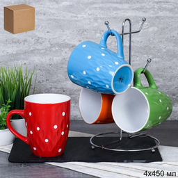 Кружки 4 штуки на металлическом стенде 450 мл / 3312-4 / Горох