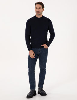 Lacivert Slim Fit Y_n Kar___ml_ _eyrek Bal_k__ Yaka Basic Triko Kazak - Cacharel фото 4