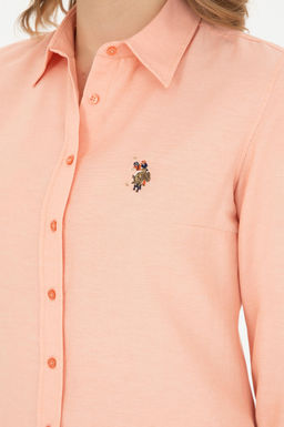Женская базовая рубашка лососевого цвета с длинным рукавом - U.s. polo assn фото 7