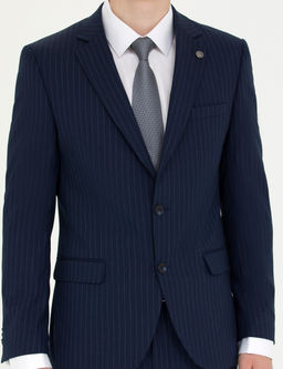 Lacivert Ekstra Slim Fit _izgili Tak_m Elbise