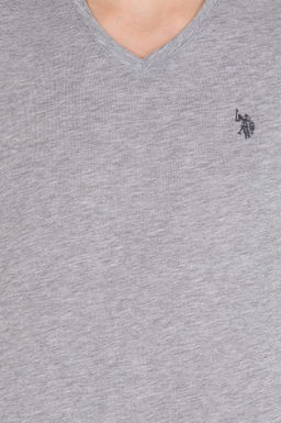 U. S. Polo Assn Мужская серая меланжевая базовая футболка с v-образным вырезом - U.s. polo assn фото 6