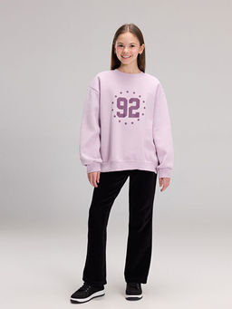 Bisiklet Yaka Bask?l? K?z ?ocuk Kal?n Sweatshirt