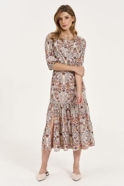 Платье Lenata 11354 рисунок на бежевом