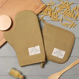 Кухонный набор «Этель» Kitchen, коричневый, варежка-прихватка 20×28 см, прихватка19×19 см,100% хлопок