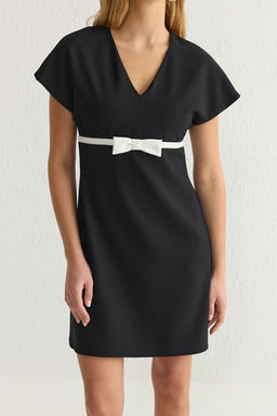 Siyah A Kesim Fiyonklu Mini Dokuma Elbise TWOSS25EL00274 - Trendyolmilla фото 4