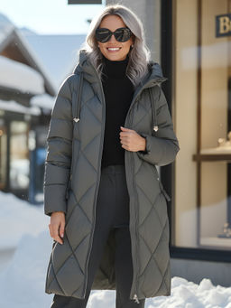 Пальто зимнее утепленное с капюшоном женское зеленого цвета 7637Z - Visdeer фото 25