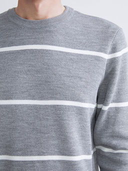 Bisiklet Yaka Uzun Kollu ?izgili Erkek Triko Kazak