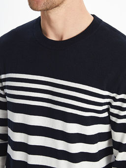 Bisiklet Yaka Uzun Kollu ?izgili Erkek Triko Kazak