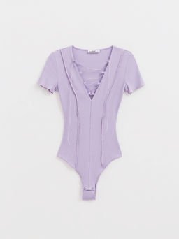 CONTE Боди в рубчик на шнуровке с декоративными швами LBD 2625 pale iris - Conte elegant фото 7