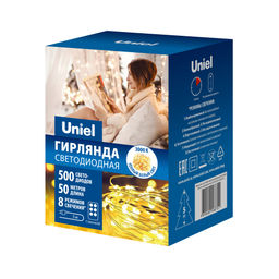 ULD-S5000-500/DTA/RC WARM WHITE IP44 DEW Гирлянда светодиодная "Роса", 50м. 500 светодиодов. Теплый белый свет. Пульт ДУ (в/к). Провод прозрачный. ТМ Uniel