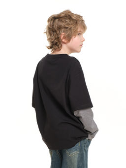 Лонгслив с принтом для мальчика с подзорным рукавом 22-0229 черный|серый - Mini maxi фото 2