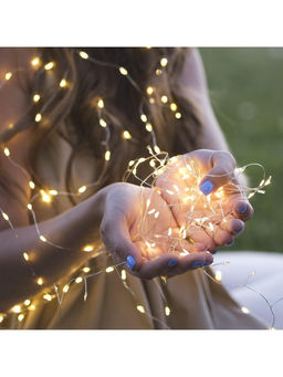 Гирлянда «Мишура» 2 м роса, IP20, серебристая нить, 50 LED, батарейки CR2032х2 (в комплекте), свечение тёплое белое