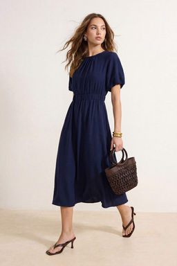 TRENDYOLMILLA Lacivert Duz A Kesim Balon Kol Midi Dokuma Elbise TWOSS25EL00406  фото 8