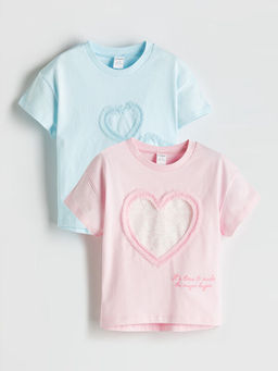 Bisiklet Yaka Nak??l? K?z ?ocuk Ti??rt 2li