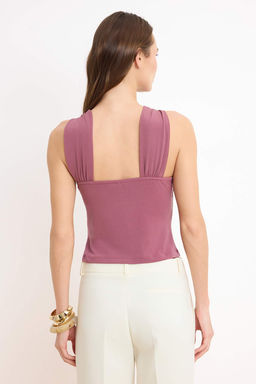 Koyu Gul Kurusu Aksesuar Detayl? Buzgulu Esnek Orme Bluz TWOSS25BZ00529