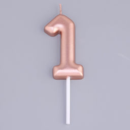 Цена за 3 шт. Свеча в торт «Европейская», цифра 1, 6 см, розовое золото