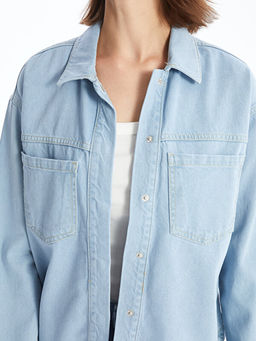 D?z Uzun Kollu Oversize Kad?n Jean G?mlek