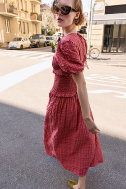 VESTIDO MIDI NIDO DE ABEJA / Rosa - Zara фото 5