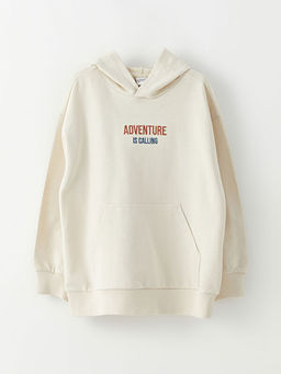 Kap??onlu Nak?? Detayl? Uzun Kollu Erkek ?ocuk Sweatshirt