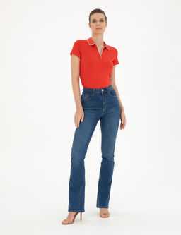 Koyu _ndigo Flare Fit Jean Pantolon