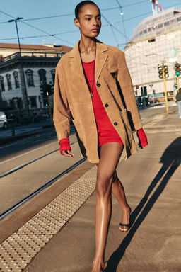 CHAQUETA 100% PIEL ANTE / Tostado