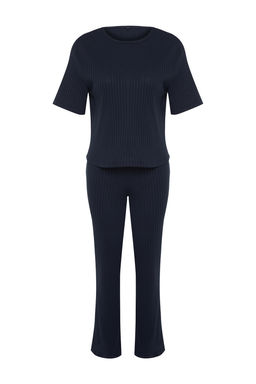 Trendyolmilla Lacivert Slogan Bask?l? Lastik Detayl? Fitilli T-shirt-Pantolon Orme Pijama THMSS21PT1016  фото 17