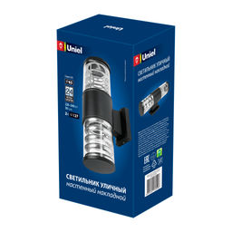 UUL-S12A 2x60W/E27 IP65 BLACK Светильник уличный, под две лампы Е27. Архитектурный накладной. Корпус черный. TM Uniel.