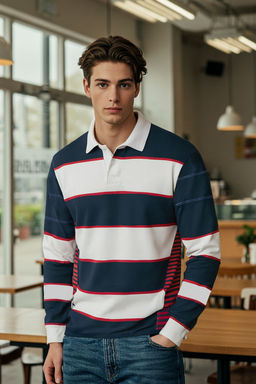 TRENDYOL MAN Lacivert Kolej Oversize/Genis Kesim Cizgili Sweatshirt TMNSS25SW00002 - Trendyolmilla фото 6
