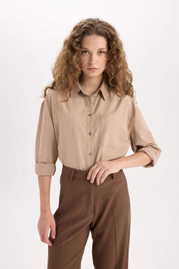 Oversize Genis Kal?p Poplin Uzun Kollu Gomlek - Defacto фото 4