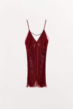 SHORT LACE DRESS WITH FRINGING - Zara фото 7