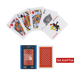 Карты игральные пластиковые 777, колода 54 шт., красный с белым