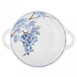 "Южный берег" Салатник фарфоровый 700мл, д19,7см, h5см, с деколью, волнистый край, 2 ручки (общий размер 24,5х6см), белый/синий (Китай)