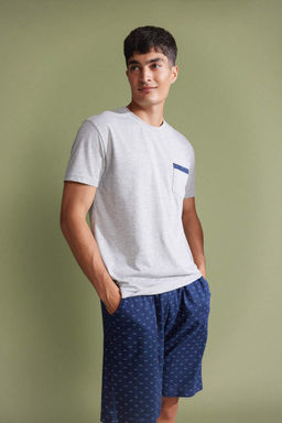 Regular Fit Pijama Tak?m? Bisiklet Yaka K?sa Kollu Ust Sort Alt - Defacto фото 3