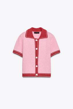STITCHED KNIT CARDIGAN WITH SHORT SLEEVES - Zara фото 5