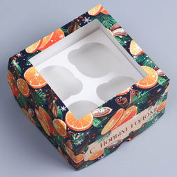 Цена за 5 шт. Коробка складная на 4 капкейка новогодняя с окном «С Новым годом», 16×16×10 см