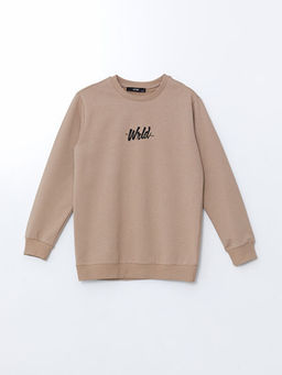 Bisiklet Yaka Bask?l? Erkek ?ocuk Sweatshirt