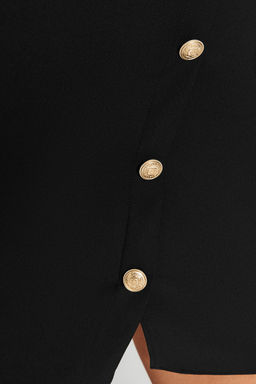 Siyah Vucuda Oturan Vatkal? Dugme Detayl? Mini Dokuma Elbise TWOAW24EL00483