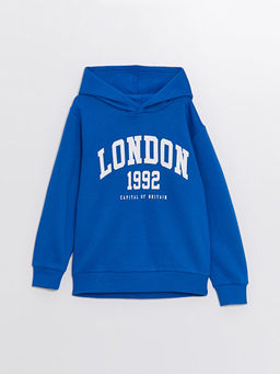 Kap??onlu Bask?l? Uzun Kollu Erkek ?ocuk Sweatshirt