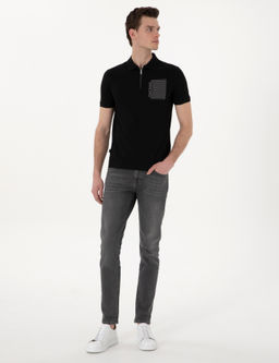 Siyah Slim Fit Polo Yaka Ti__rt