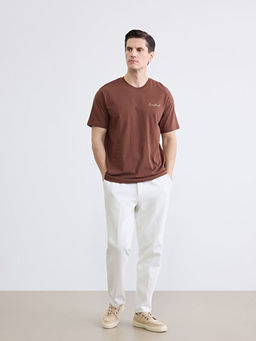 Bisiklet Yaka Bask?l? Penye Erkek Ti??rt