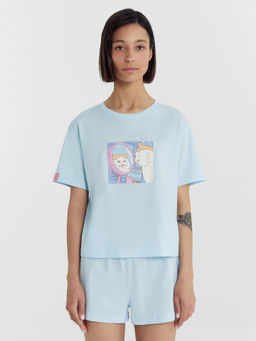 Комплект женский (футболка, шорты) голубой с печатью голубое небо +печать 592536 - Mark formelle фото 2