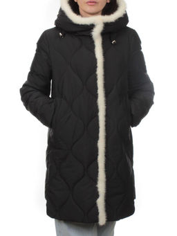 310 BLACK/WHITE Пальто зимнее стеганое женское (200 гр. холлофайбер, натуральная норка)