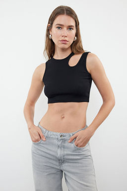 Siyah-gri melanj 2li Paket Cut Out Detayl? Fitted Crop Fitilli Esnek Orme Atlet TWOSS23AL00006