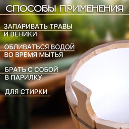 Шайка - таз для бани и сауны, 9 л, деревянная, пластиковая вставка, «Добропаровъ»