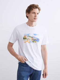 Bisiklet Yaka Bask?l? Penye Erkek Ti??rt