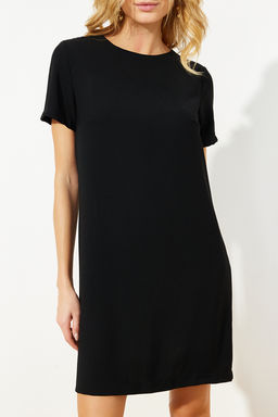 Siyah Duz Kesim Yuvarlak Yaka Mini Krep Dokuma Elbise TWOSS24EL00310 - Trendyolmilla фото 5