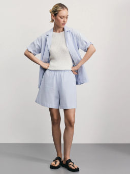 Рубашка с коротким рукавом из фактурного хлопка / Zarina  фото 2