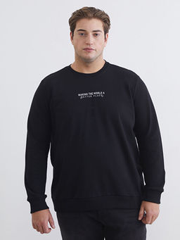 Bisiklet Yaka Bask?l? Erkek Sweatshirt